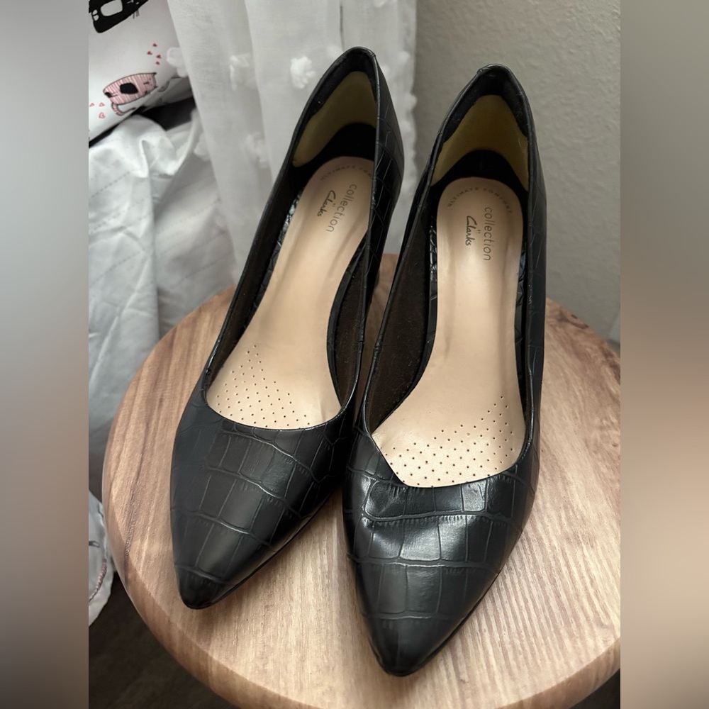 Clarks Black Croc-Patterned Heels - image 1